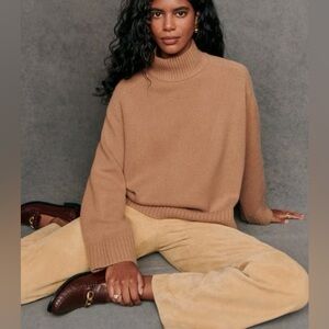 Sezane Lauren Ribbed Turtleneck Sweater in Camel